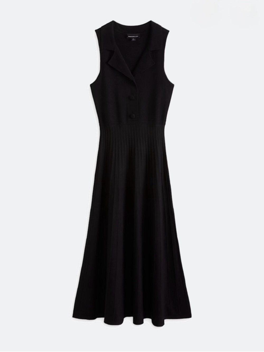 Sleeveless Collared Black Maxi Dress with Pleated Skirt